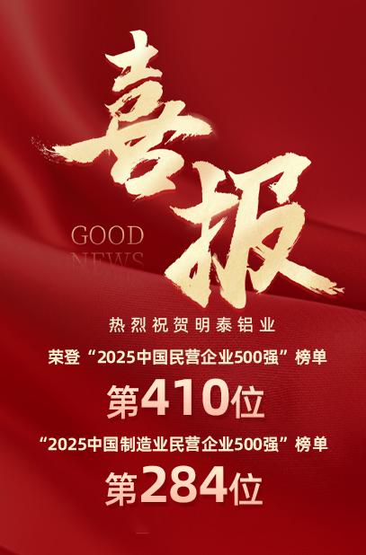 2025中国民营企业500强榜单揭晓，明泰铝业排名再攀新高